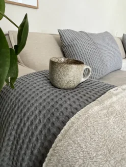 Eenpersoonsdeken Wafel/Teddy Oslo Steel Grey/Pebble